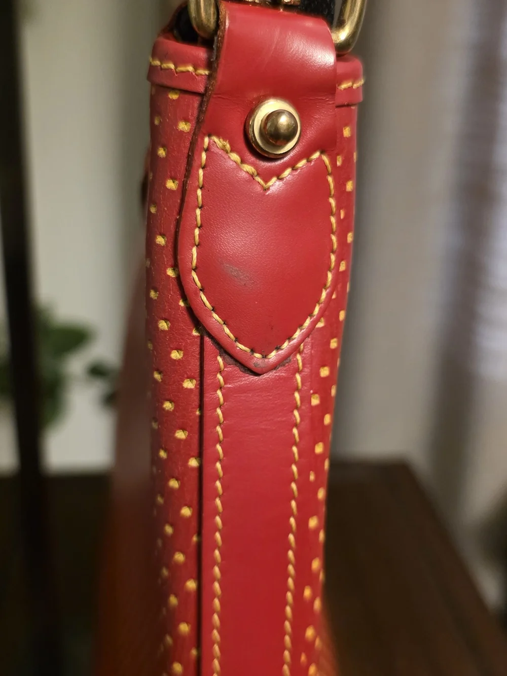 Dooney & Bourke Cabrio Red and Yellow Polka Dot Perforated Leather Hobo Purse